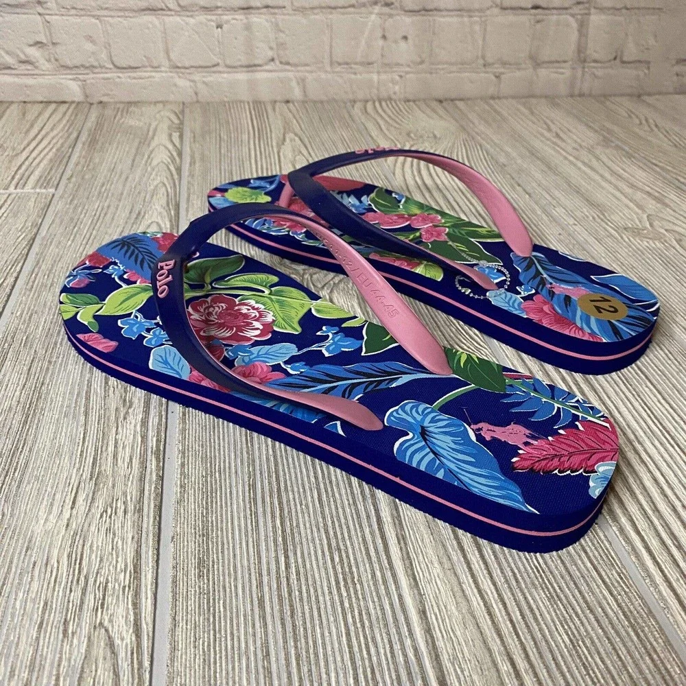 Polo Ralph Lauren Bolt Floral Flip Flip Sandals Men’s 11-12 12D Blue Pink New